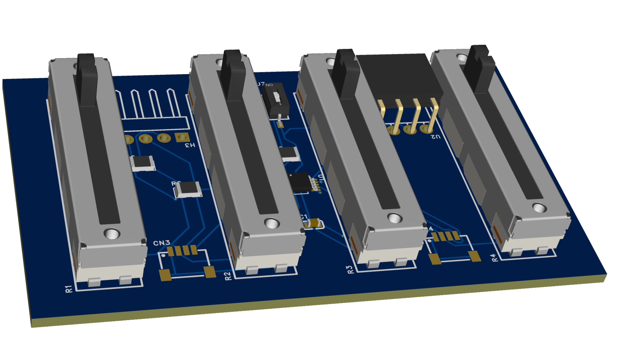 4-Way Analog Fader Controller — PCB 3D Render