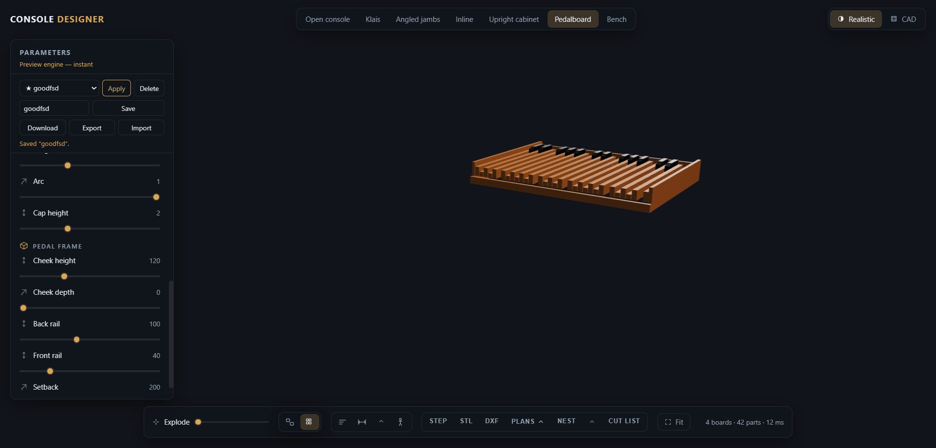 An AGO pedalboard in the designer