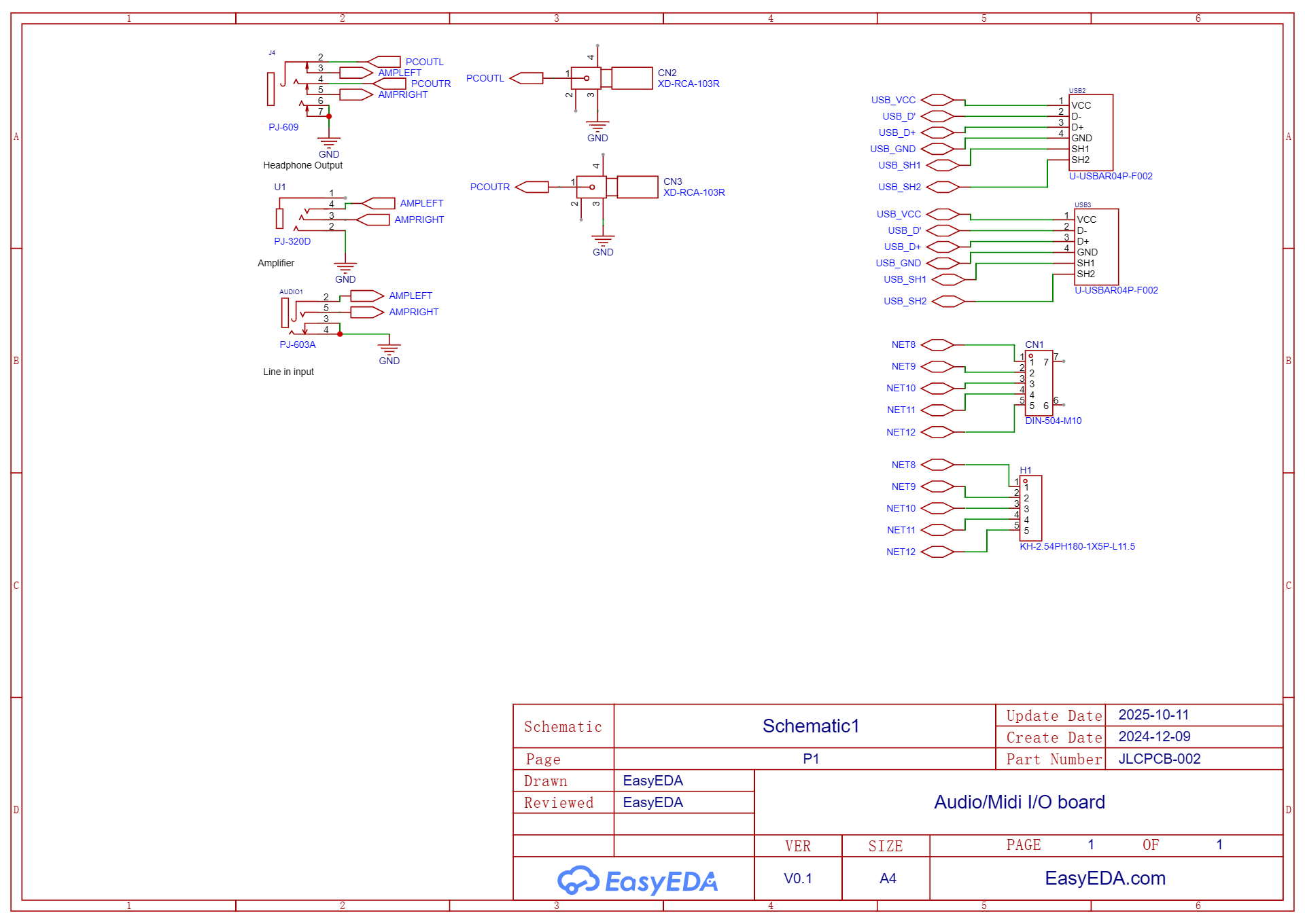 Audio/MIDI I/O Board — Schematic