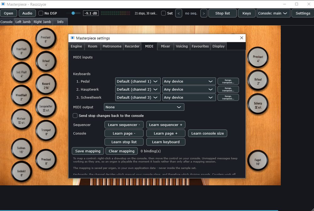 MIDI settings