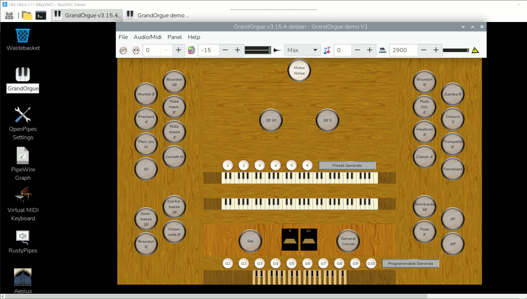 OpenPipes OS ARM desktop with GrandOrgue