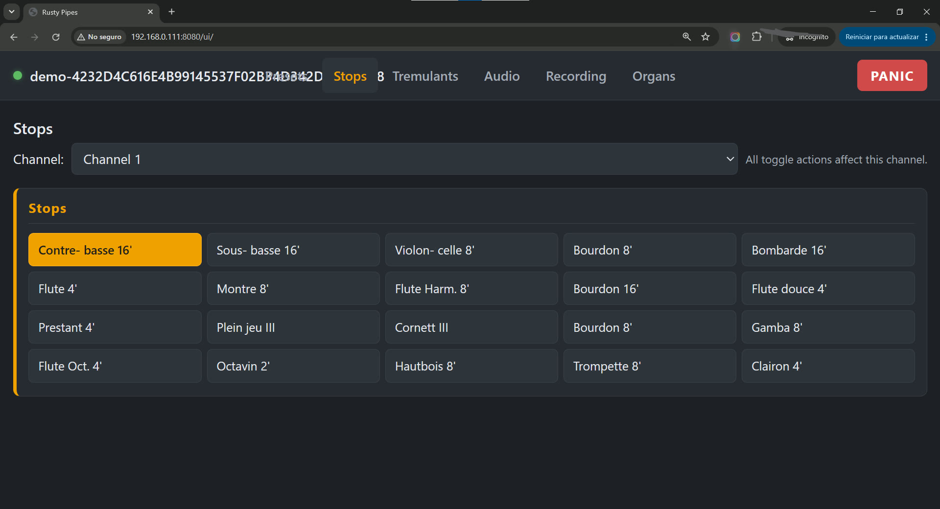 RustyPipes web interface